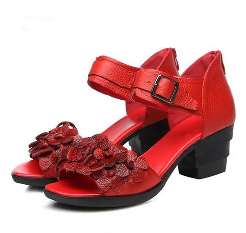 Noble and Elegant Summer Women Sandals 2021 New best-selling Summer Flower Cowhide Leather Sandals High Heels Women Shoes Fashion Sandals