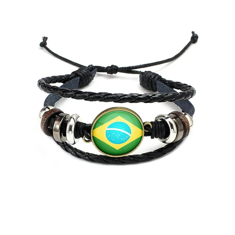 Party Supplies DIY Punk Leather Bracelet Women Men Charm National Flag Bracelet World Cup Football Sport Party Decoration Gifts WX9-501