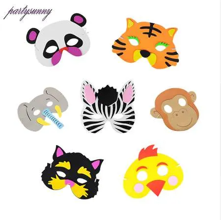 New Cartoon Animals EVA Mask Upper Half Face Party for Kids Birthday Party Favors Dress Up Costume Zoo Jungle Party Supplies