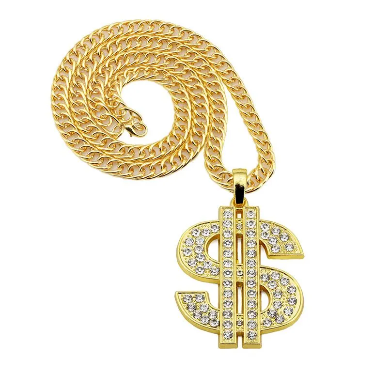 Hip Hop Street Dance Jewelry For Men Luxury Rhinestone Classic US Dollar Pendant Necklace Men Tide Sequins Gold Chain Men 