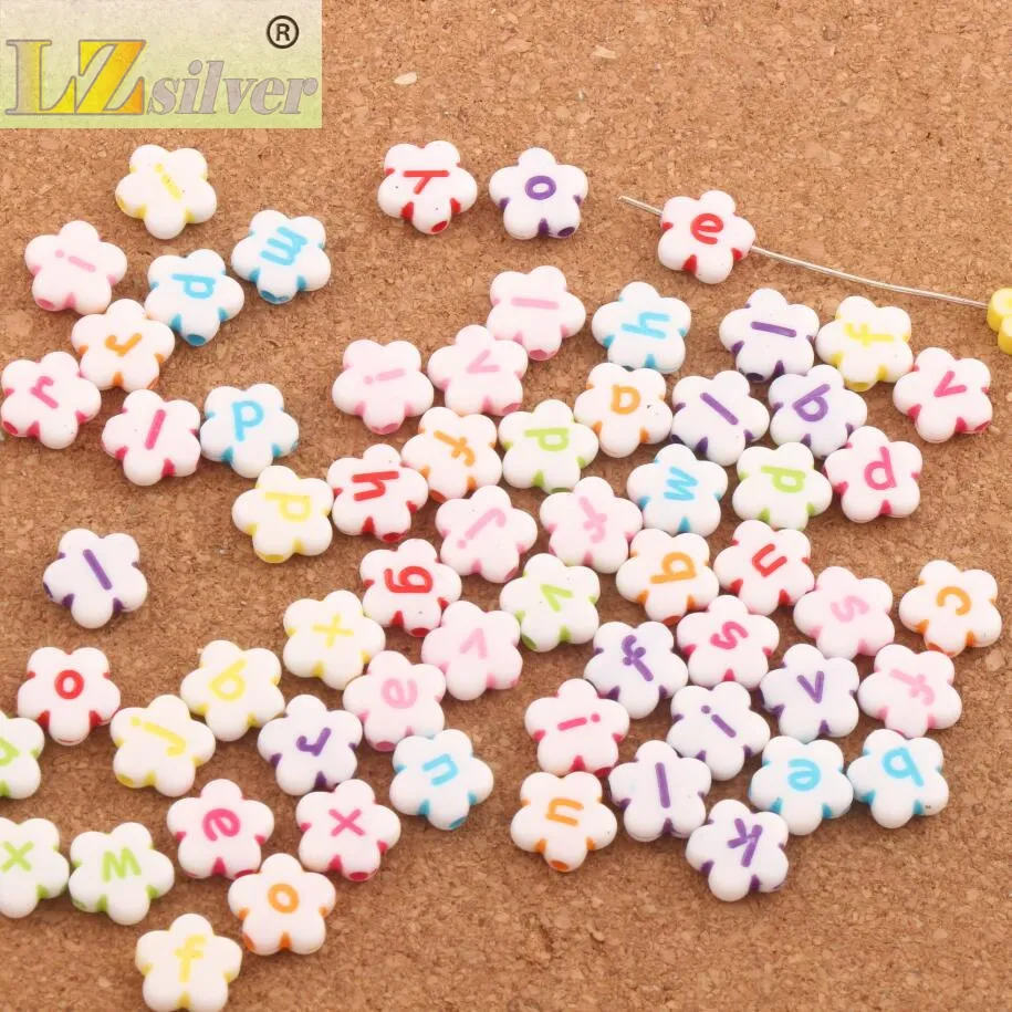 11mm White Colorful Acrylic Alphabet Letter Flower Beads L3120 Jewelry Making DIY Loose Beads