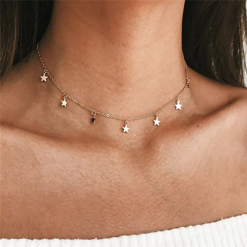 Mode långa halsband 2018 sommar ny böhmen stil guld silver färg stjärna måne halsband kvinnor boho pendlar choker smycken g2