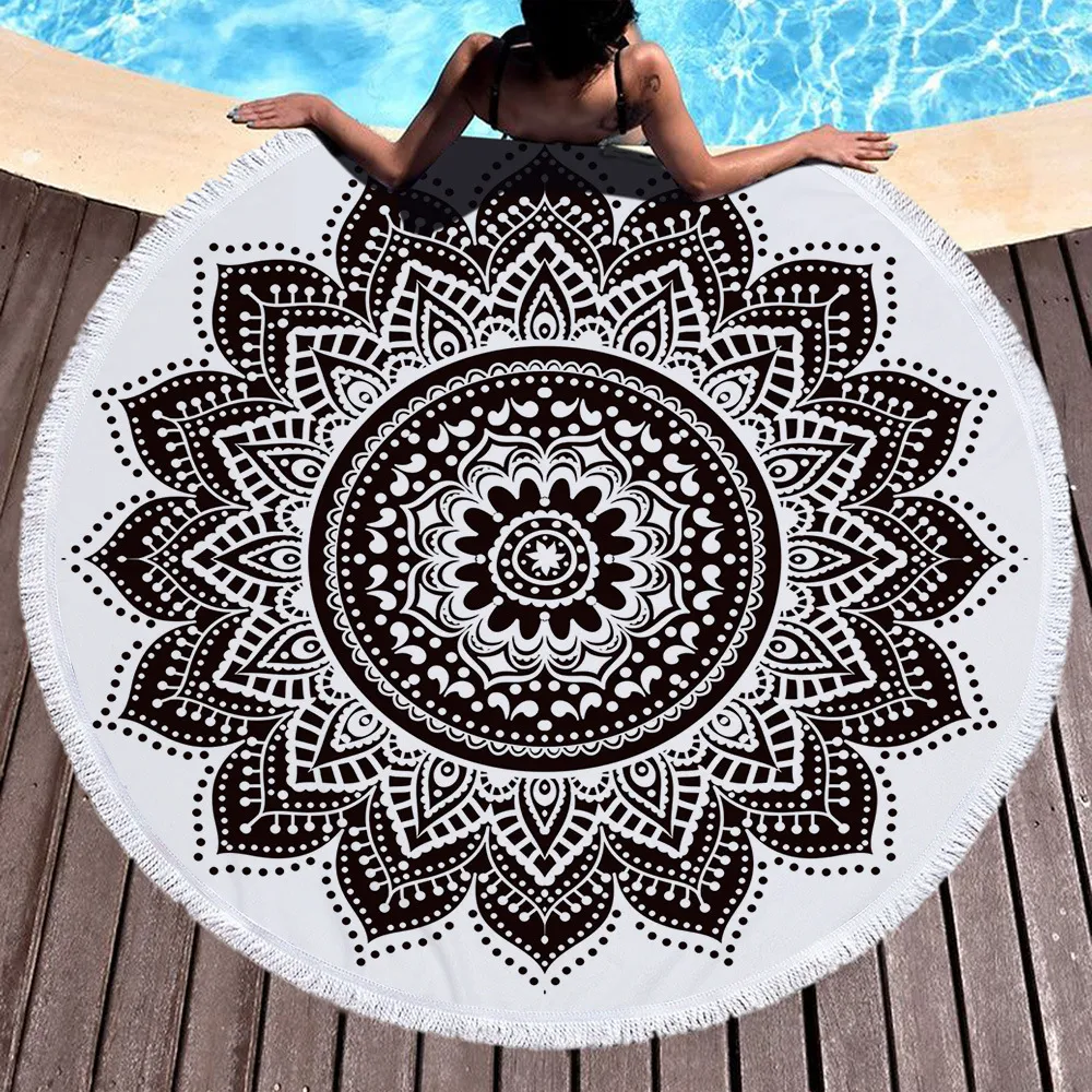 Bohemian Mandala Tapestry Beach Throw Large Round Beach Towel Coperta da picnic Tappetino da piscina Decorazione arazzo Tappetino da yoga