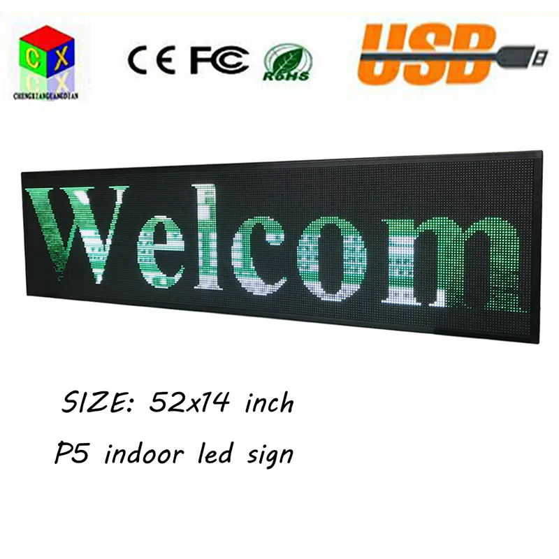 NOUVEAU SMD P5 52''x14 '' LED polychromes d'intérieur Signes défilants textes de soutien, imagesvidéo Affichage pour vitrine