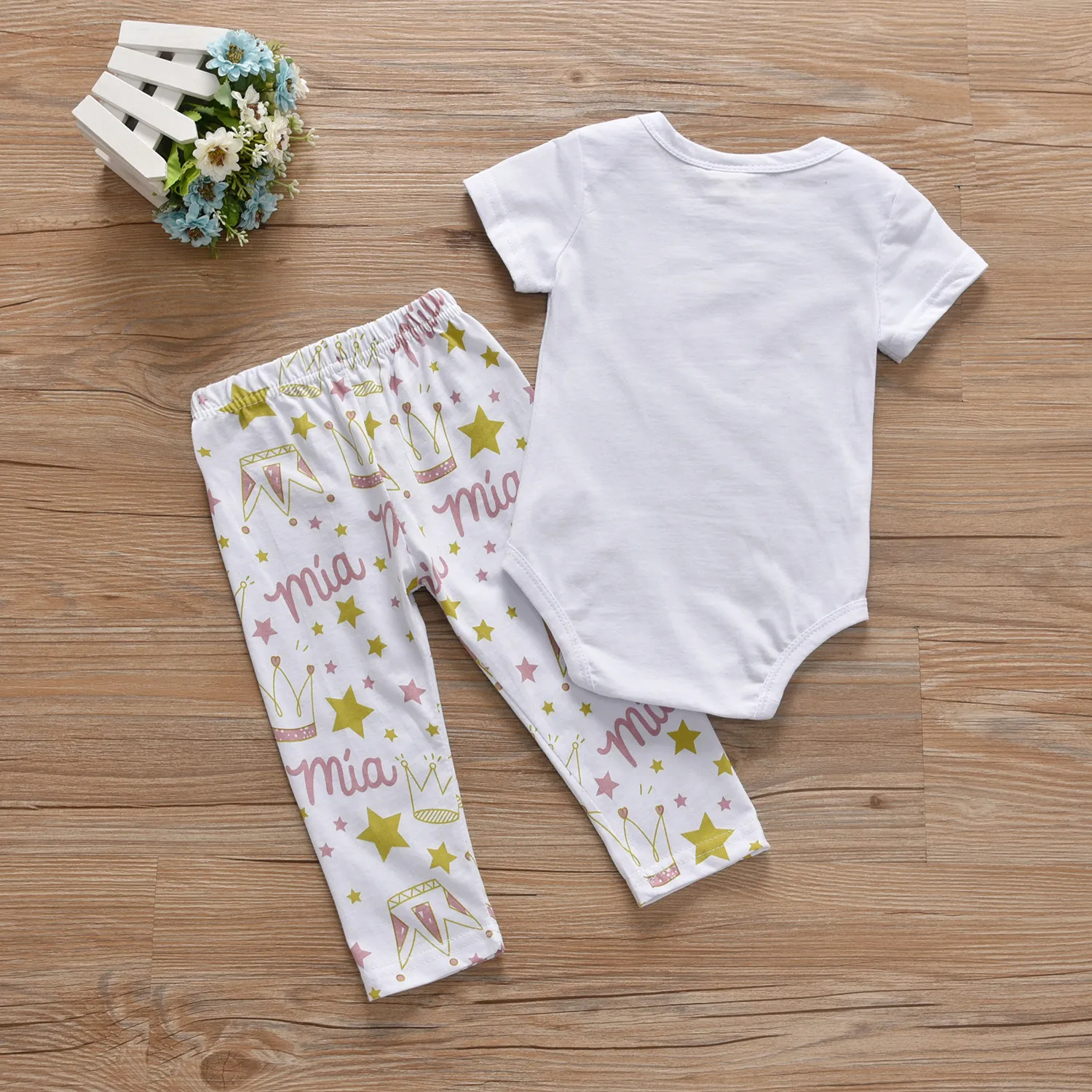 Conjunto de ropa para bebé recién nacido, Pelele de algodón con volantes y  letras, pantalones y