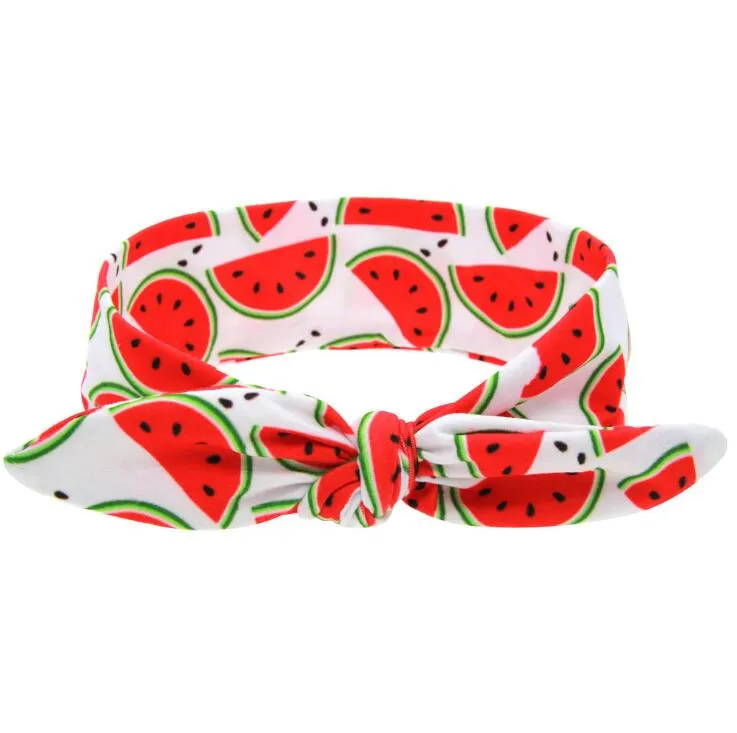 Kinder Sommer Obst Druck Stirnband Schöne Mädchen Baumwolle Elastische Haarband Headwrap Kaninchen ohren Haar Band Zubehör