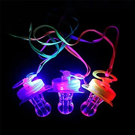 2020 new LED Pacifier Whistle LED Flashing Pacifier Pendant Necklace Soft Light Up Toy Glowing RGB Style 4 Colors Blister Packaging