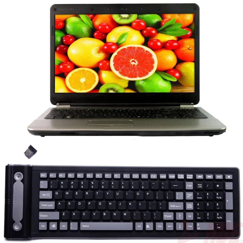 Przenośna miękka klawiatura 107 Klucz USB Wireless Silicone Keyboard Roll Up Elastyczna Wodoodporna składana Klawiatura Klawiatura do PC Tabletki Laptopa