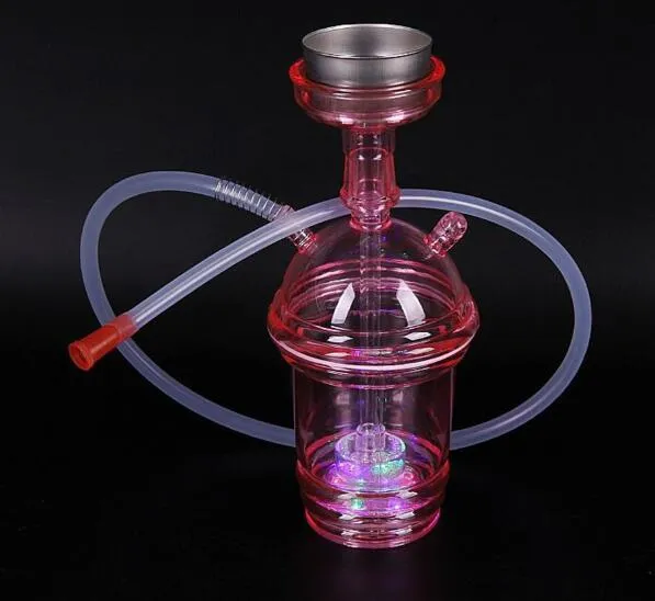 Akryl Portable All-in-One Travel Hookah Shisha med slangkolhållare Tong Nargila Colorful LED Light Color Box