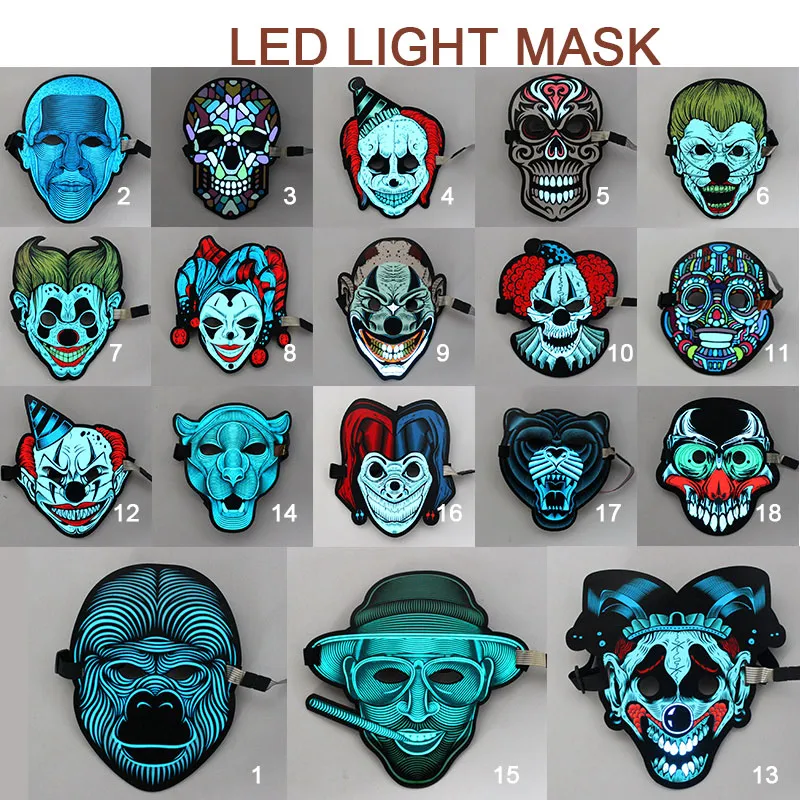 2st LED-ljudkontrollmasker Bar Atmosfär Props Halloween Glöd Kallljus Mask Kalllampa Masquerade Portable Flexibel