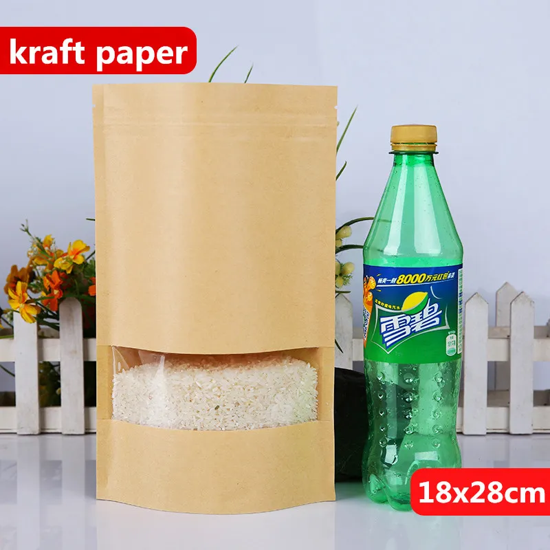 18x28cm Stand Kraft Paper Aluminum Foil Laminating Reusable Food Packaging Bags Baking Snacks Candy Tea Heat Sealing Zip Lock Package Pouch