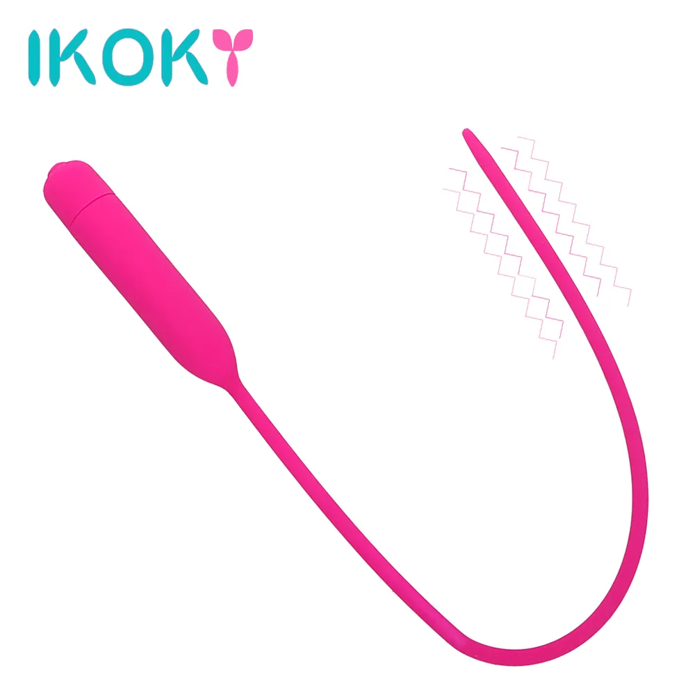 IKOKY Vibrator Urethral Dilators Sex Sounds Catheters Penis Plug Silicone Male chastity Device Sex toys For Men Women S1018