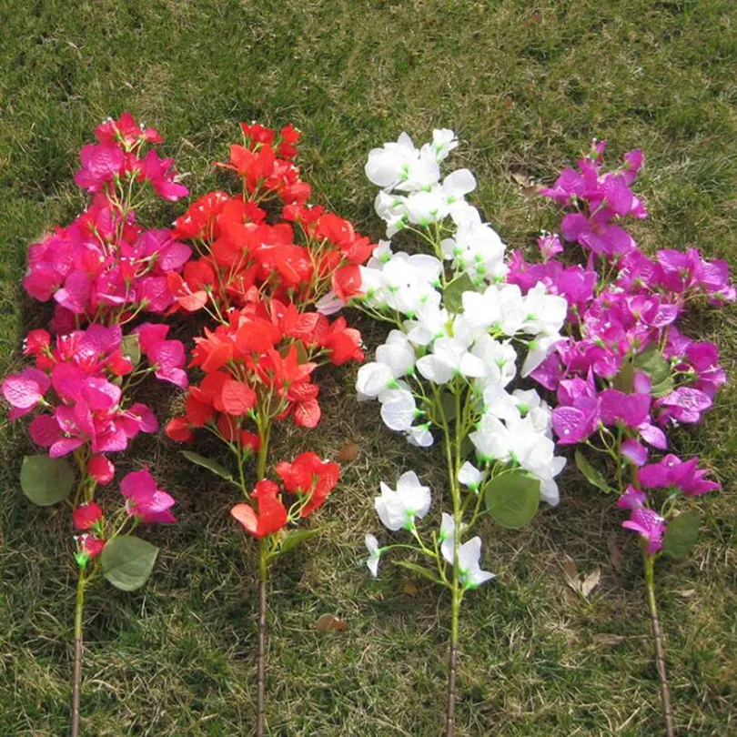 Ramas de flores de buganvilla de seda Flores artificiales bougainvillea spectabilis Tallo de árbol de 115 cm de largo para la decoración de Navidad del hogar del banquete de boda