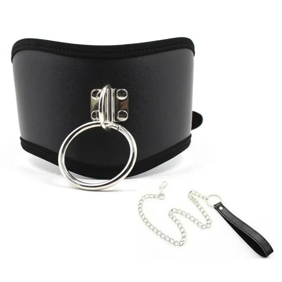 Låsning Krage med O Ring, Läder Neck Choker Collar Restraint, Neck Bondage Harness, BDSM Sex Leksaker Y18102405