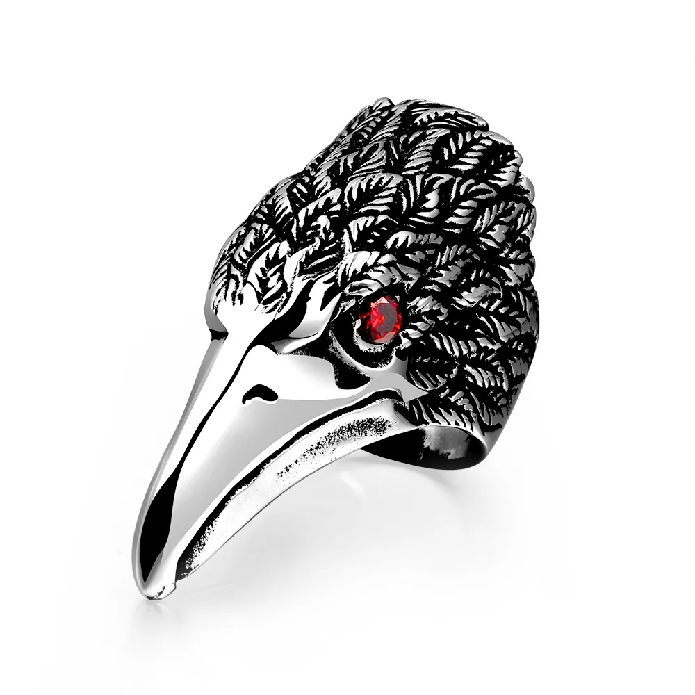 2018 New Fashion Red Eye Eagle Olecranon Anello da uomo in acciaio inossidabile Stile punk Vintage Black Titanium Anelli Gioielli maschili 6C0262