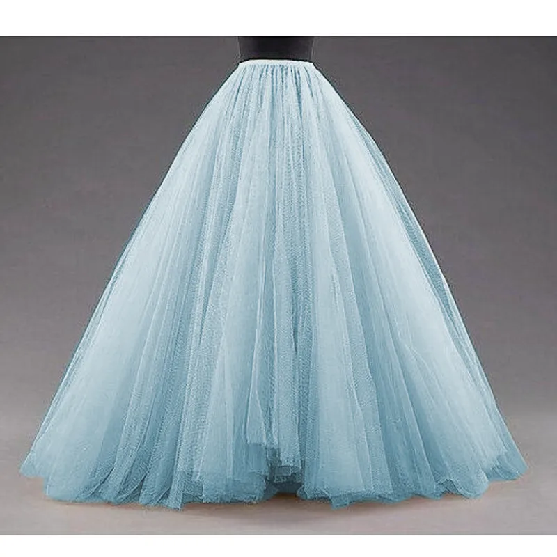 Sky Blue Puffy Long Tulle Skirts Women Vintage Gold Female Tutu Skirt For Bridal Photoshoots Custom Made Christmas Saias