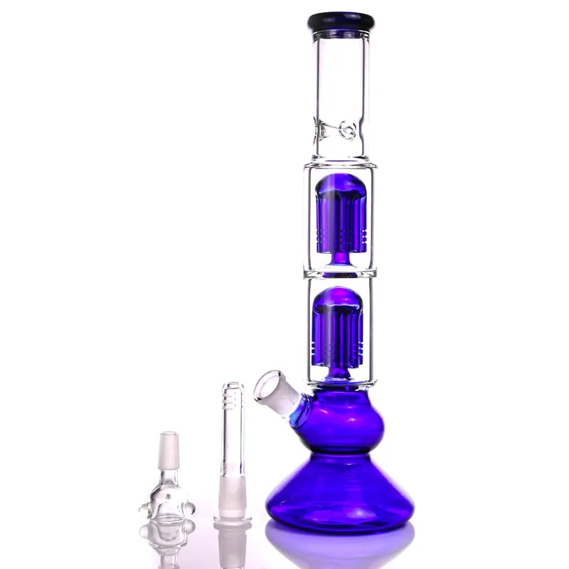 Dab Rig Glazen Bong waterpijpen Tweelaags 6x armen perc bongs waterleidingen blauwe percolator met booreilanden