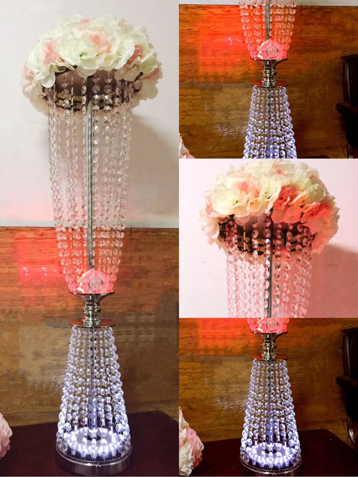 6 pièces nouveauté cristal décoration de mariage porte-vase à fleurs avec lumière LED colorée route plomb fête d'anniversaire centres de table événement fête gâteau support de Bar