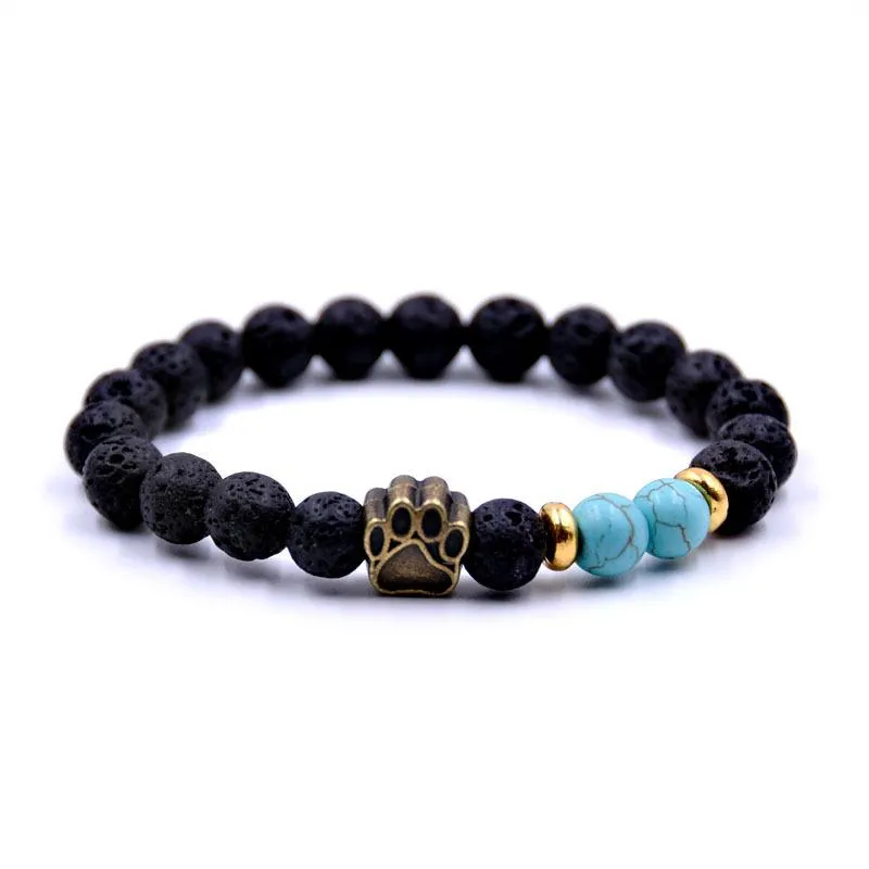 Nouveaux bracelets de perles Bracelets de perles d'oeil de tigre naturel gouttes de pierre volcanique bracelets de patte de chien