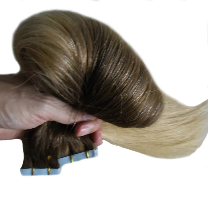 T2 / 613 Färg Blond brasiliansk hårband i mänskliga hårförlängningar 100g Skin Weft Virgin Straight 40piece Ombre tejp i mänskliga hårförlängningar