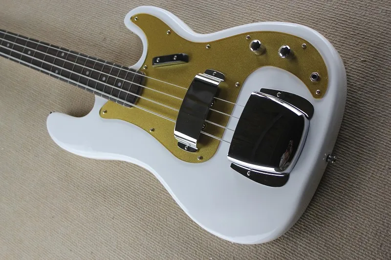 Custom American '63 Precision Bass White 4 cuerdas Bajo eléctrico Chrome Tailpiece Protect Cover, Diapasón de palisandro, Golpeador dorado