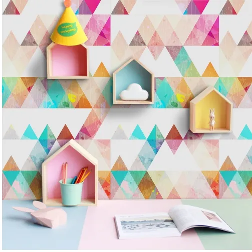 Färgglada abstrakta nordiska moderna vattentäta självhäftande tapet för barns rums väggklistermärke för möbler heminredning