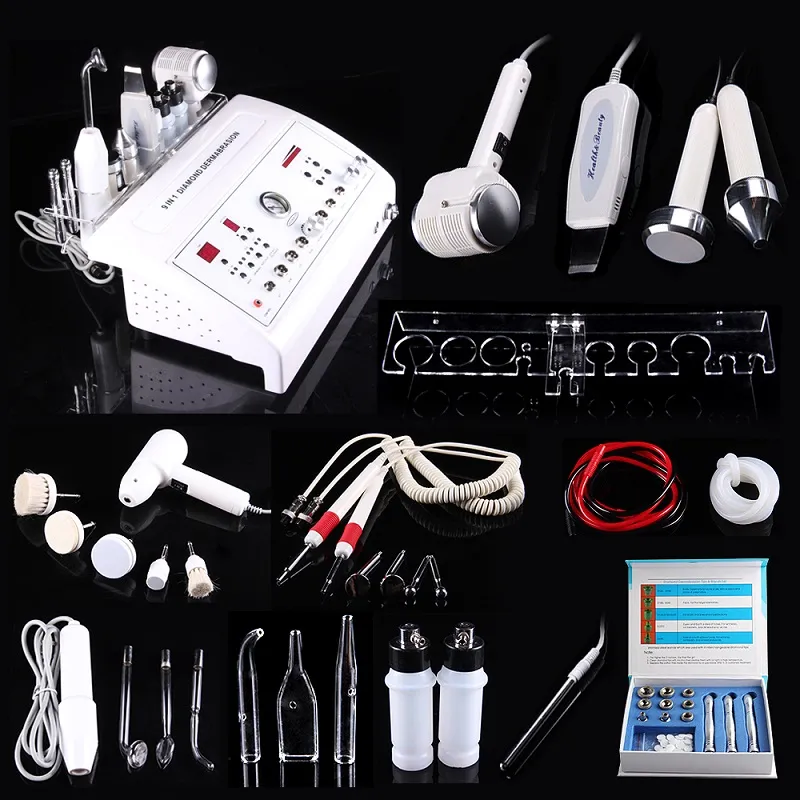 9 IN 1 Super MIcrodermabrasion Skin Care Ultrasonic Skin Scrubber Galvanic Massage High Frequency Face Lift Oxygen  Peel Machine