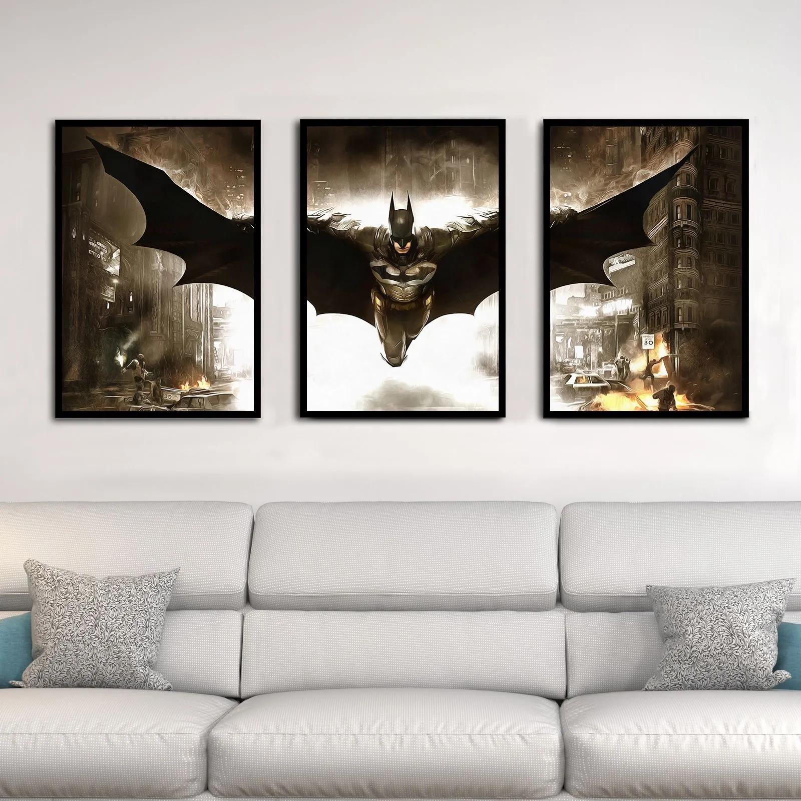 Pouce Batman peinture toile peinture cadre imprimer des images pour salon décor à la maison 3 panneau abstrait mur Art peinture à l'huile affiche