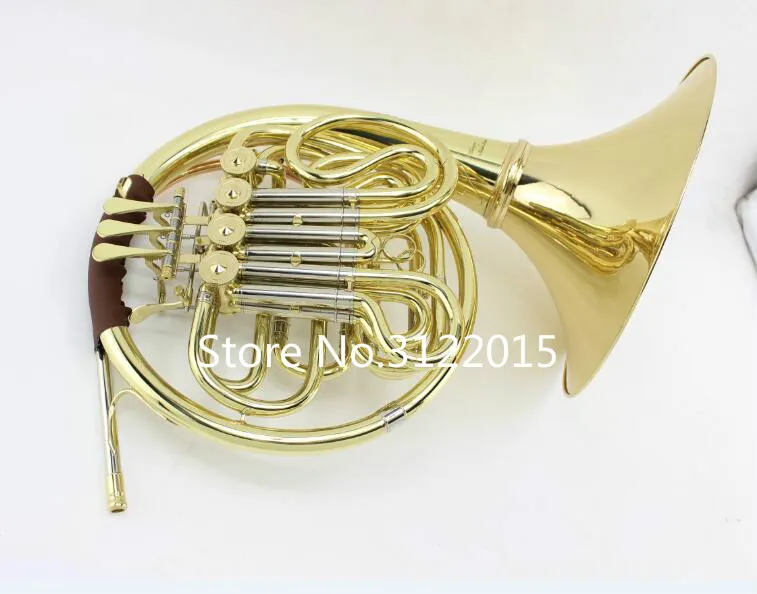 Nuovo arrivo oro lacca doppia fila 4 chiave fessura corno francese FB chiave ottone strumento a fiato b / f tono con bocchino e custodia in nylon