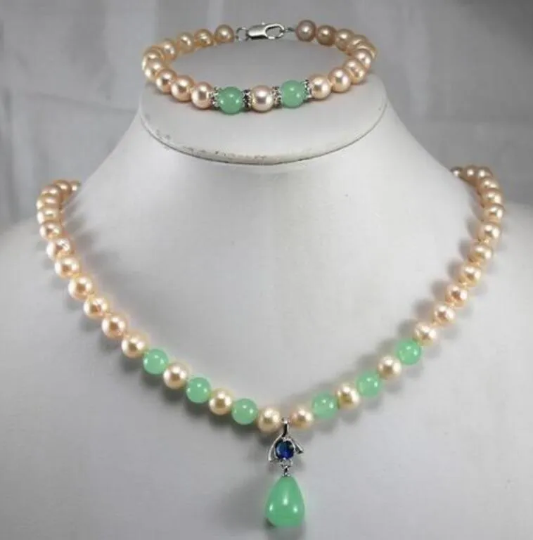 Jubiläum! Großhandel Damen gelbe Perle gemischt grün Naturstein Anhänger Halskette Armband Schmuckset