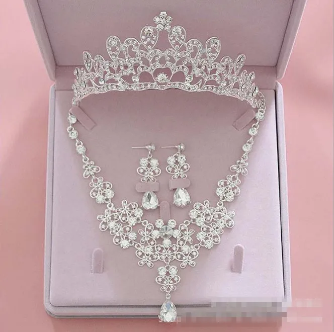 Bridal Accessories Jewelry Three Piece Crown Earring Necklace Jewelry
