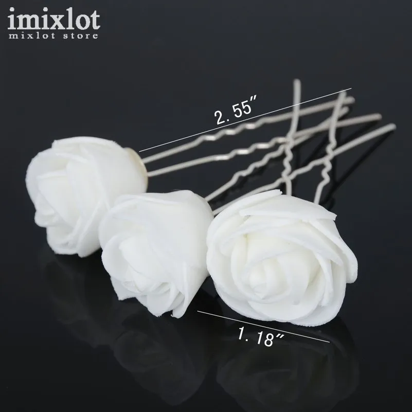 Imixlot 12 sztuk Wedding Bridal Hairpins White Red Rose Flower Hair Pins Klipy Włosów Druhna Kobiety Biżuteria