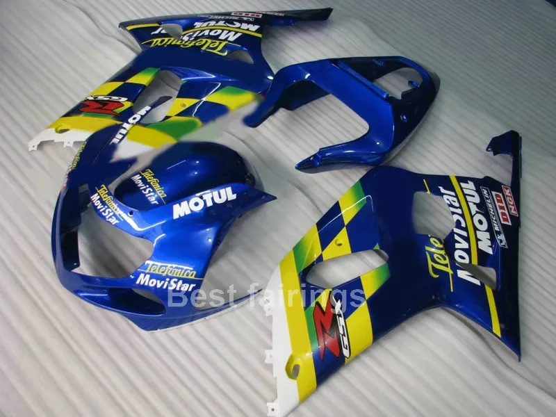 Hoge Kwaliteit Fairing Kit voor Suzuki GSXR600 GSXR750 2001 2002 2003 Blauw Geel GSXR 600 750 01 02 03 Valerijen GF44