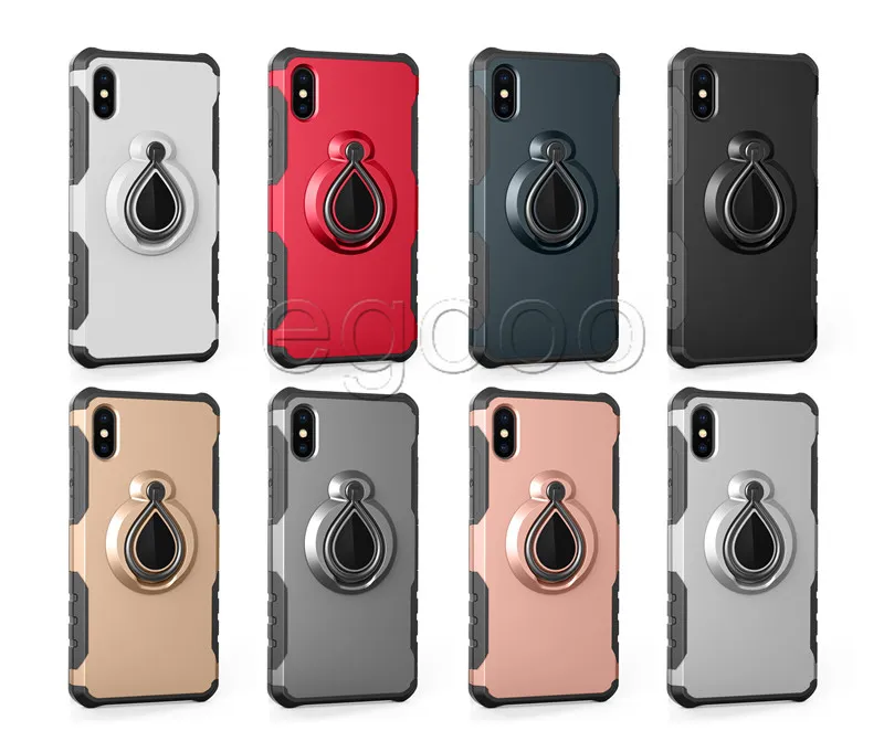 Magnet Ring Armor Case Hybrid Dual Layer med Kickstand på bilhållare för iPhone X XR XS Max 8 7 6 Plus S8 S9 S10 Plus