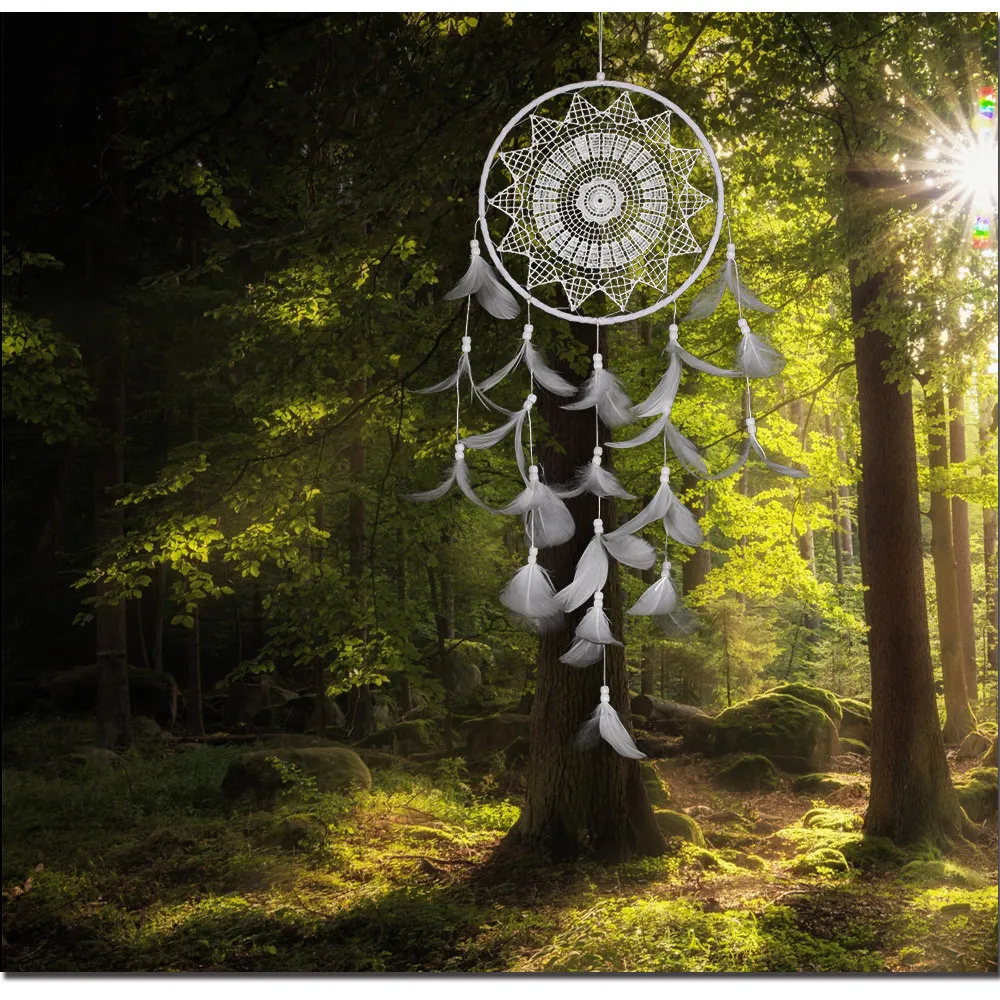 Whole White Dream Catcher Net Home Feather Dreamcatcher Bedroom Wedding Decoration Dromenvanger Wall Hanging Handmade High Qua9136028