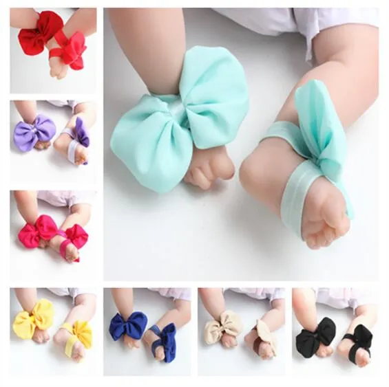 Baby Sandalen Bowknot Schoenen Cover Barefoot Foot Chiffon Bow Ties Infant Girl Kids First Walker Shoes Photography Props 14 Colors A164
