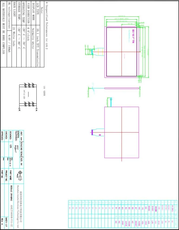 Livraison gratuite 10,1 pouces 1024 * 600 TFT LCD TN Module écran avec affichage de l'interface RGB et EK79001A ICe