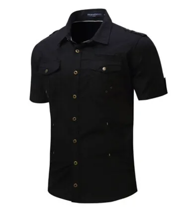 Camicie estive Camicia casual da uomo a maniche corte Cachi Nero Grigio Magliette larghe