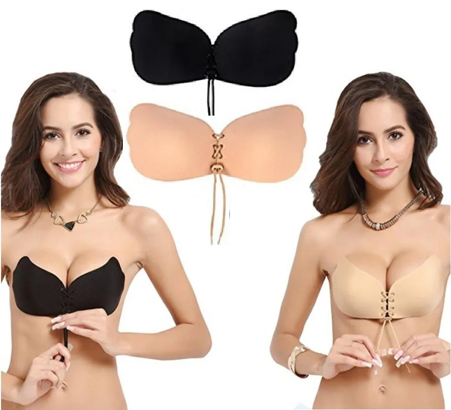 Senhoras Mulheres Push Up Bra Invisível Vara Livre Em Frontal Auto-adesivo Bandagem Lacing Bras Backless Strapless