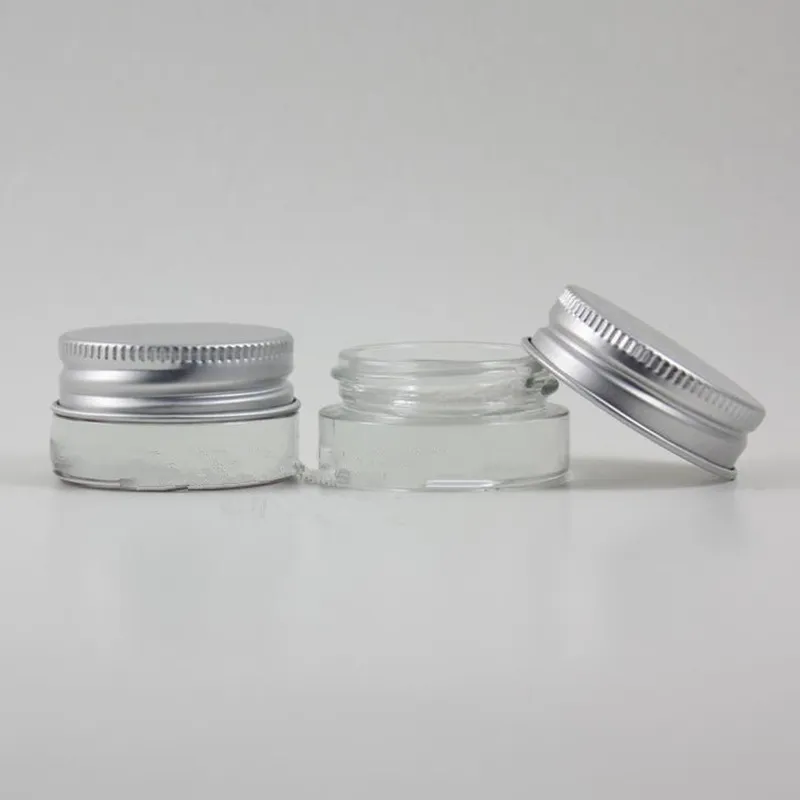 Pot de crème en verre dépoli transparent de 5 g avec couvercle en aluminium argenté, pot cosmétique de 5 grammes, emballage pour échantillon/crème pour les yeux, mini bouteille en verre de 5 g