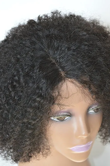 Afrikansk BIR Kinky Curly Wig Human Afro Full Paryker för Svarta Kvinnor Virgin Brasilianska Hårspets Fram med Bangs 150% Densitet 14inch Diva1