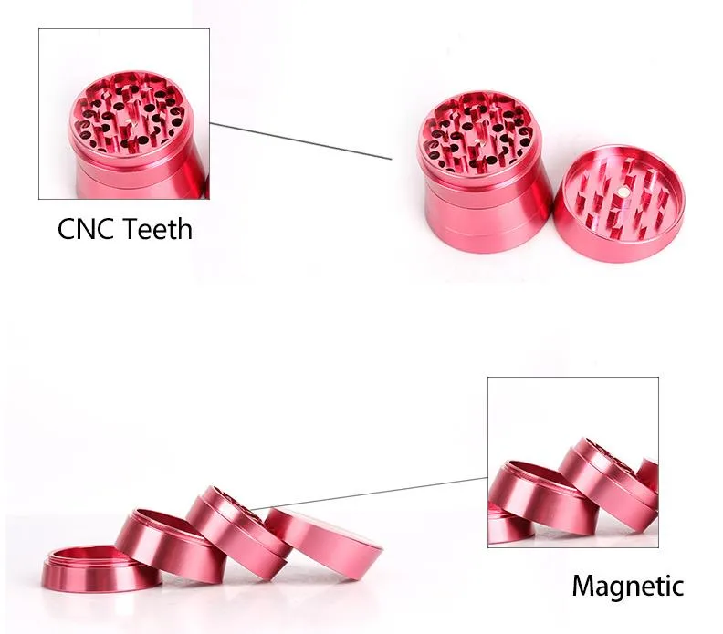 흡연 파이프 손 압력 4 층 알루미늄 합금 63mm 새로운 분쇄기 랩 머신 알루미늄 금속 연기 절단기