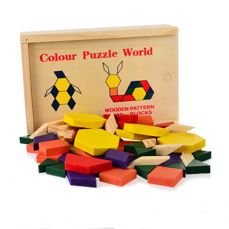 Wood Shapes Tangram Puzzle Box Toys For Kids brain and Boards Classic 60 Solid jigsaw puzzles Factory Cost Cheap Wholesale 2 sets Or More