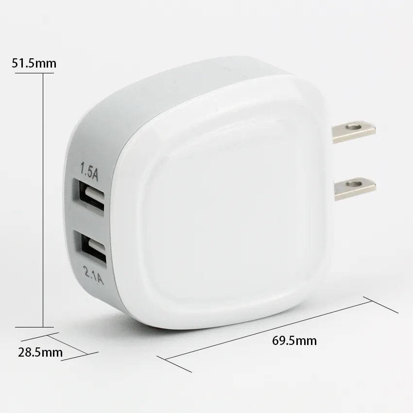 Ny Utveckla 5V 2A 2USB Port EU US PLUG Väggladdare Adapter Travel Power för iPhone USB Laddare Portable Laddare 100PCS / Lot