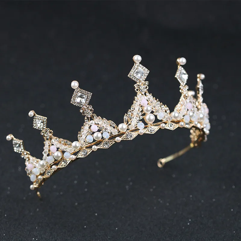 Barok İnciler Kristal Gelin Taçları Saç Bantları Altın Gelin Tiaras Kafa Bantları Düğün Diadem Kraliçe Taç Tiara Düğün Peçe Saç ACC5416314