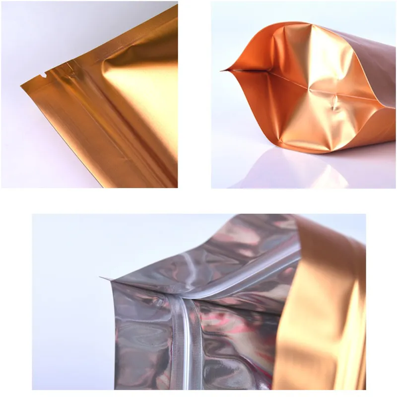 Stand Up Gold Aluminum Foil Bag For Dried Food Snack Powder Package Resealable Doypack Mylar Package Bag LZ1830