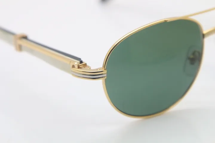 18K 골드 블랙 화이트 버팔로 경적 안경 CT569 라운드 금속 선글라스 도매 태양 안경 C 장식 패션 액세서리 크기 : 57-22-135mm
