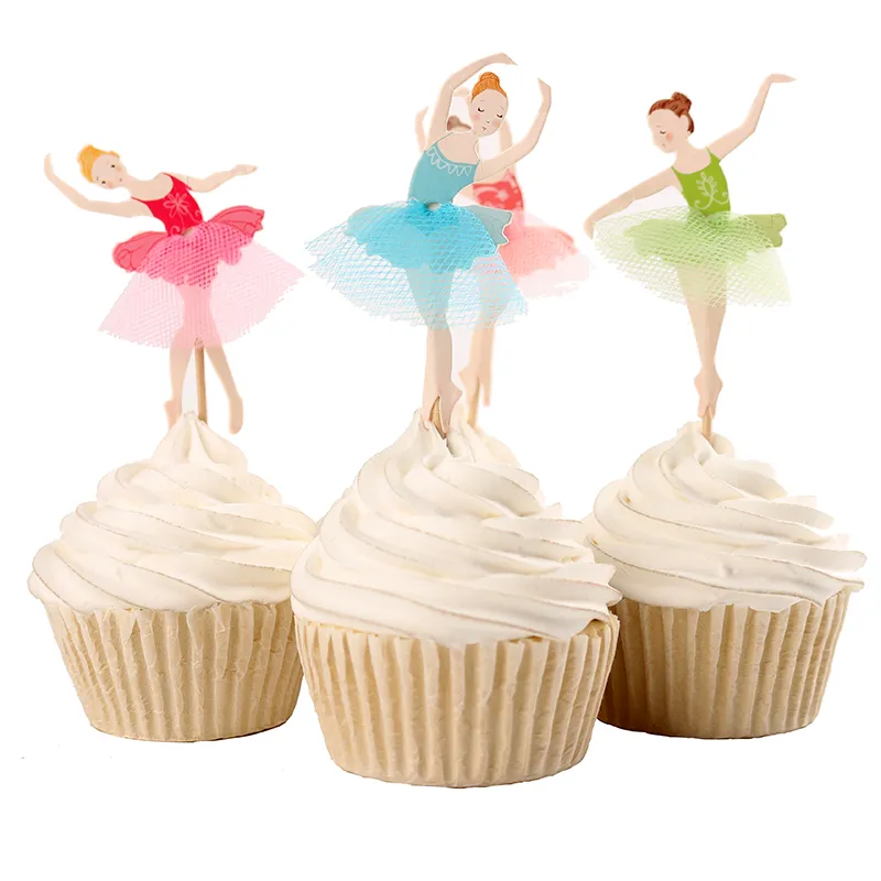 Ny graciös ballerina cupcake topper dansare tårta topper tårta tillbehör flicka födelsedagsfest levererar 120pcs / parti