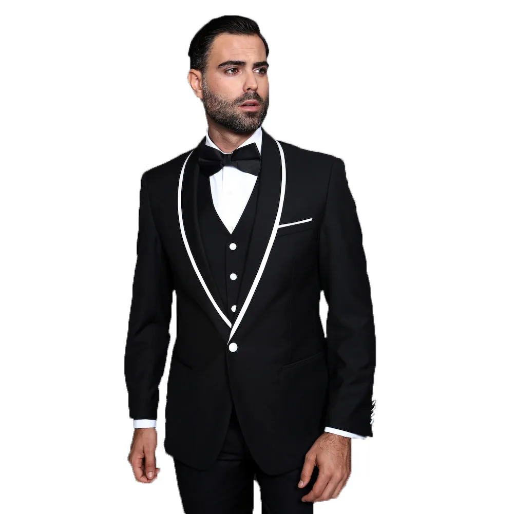 Latest Designs 2019 Men Suits Black Shawl Lapel Wedding Suits Evening ...