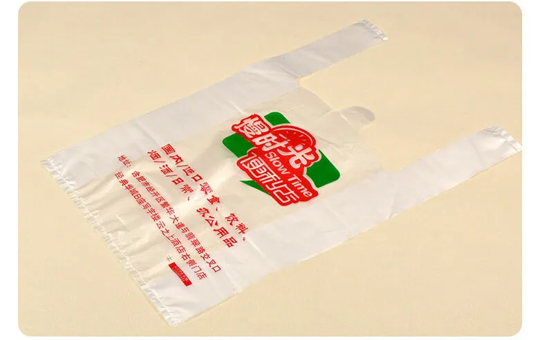 Sacos de plástico feitos sob encomenda do logotipo que compram o saco afastado durável sacos de embalagem de pouco peso eco-amigáveis ​​para a propaganda da loja da fruta do supermercado